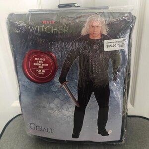The Witcher Geralt Of Rivia Netflix Costume Plus XXL Muscle Shirt Wig Halloween